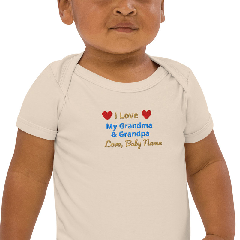 I Love My Grandma Grandpa Embroidered Baby Onesie With Baby Name 0