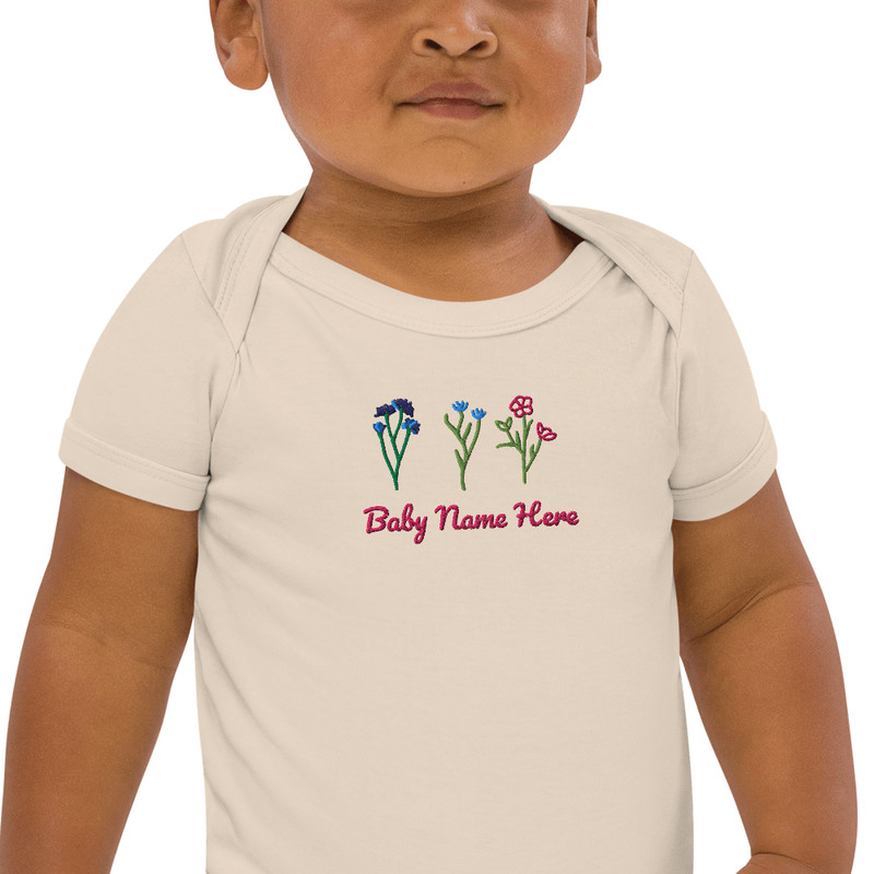 Personalized Organic Baby Onesie With Custom Name Embroidery 0