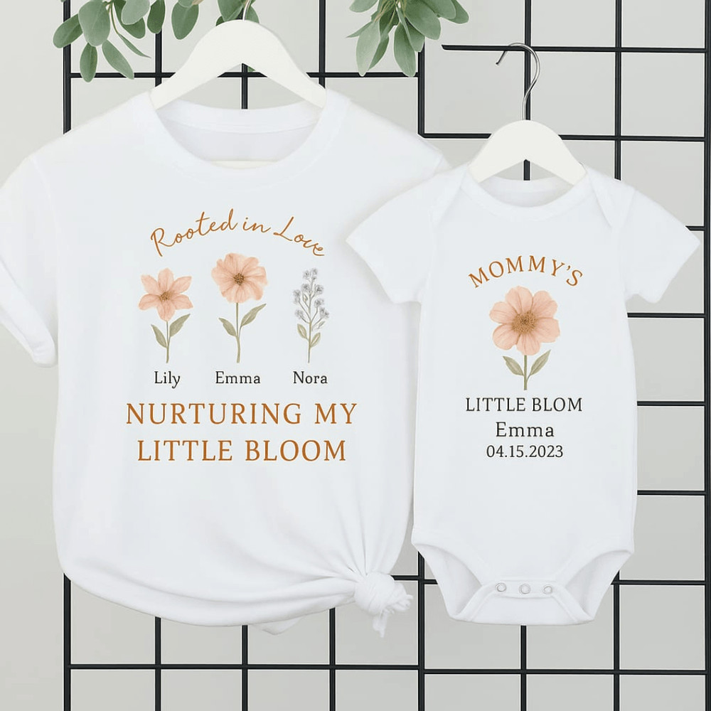 Mommy And Me Matching Wildflower Shirt Set Personalized Mother Baby Outfit Gift 0