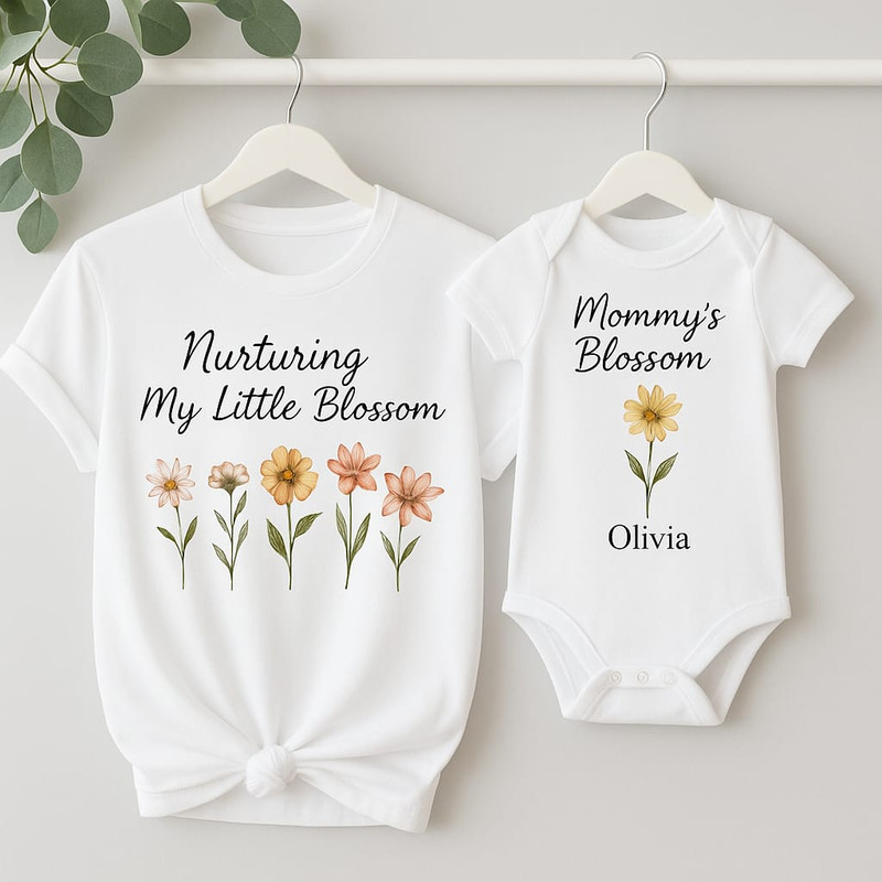 Personalized Mommy And Me Outfit Custom Baby Bodysuit Floral TShirt New Mom Gift Idea 0