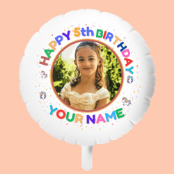 personalized birthday balloon with photo, name & age – custom helium foil balloon for kids, 5th birthday, unicorn theme