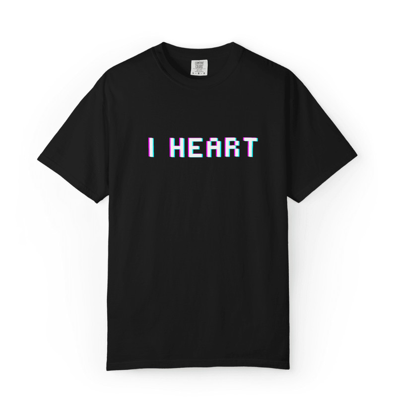 I HEART Glitch TShirt Black Unisex Retro Vaporwave Graphic Tee For Men Women 0
