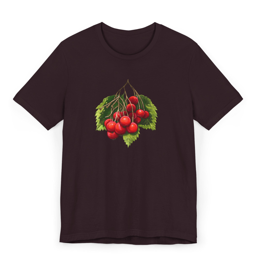 Oxblood Black TShirt With Cherry Fruit Print  Botanical Graphic Tee  Unisex NatureInspired Casual C 0