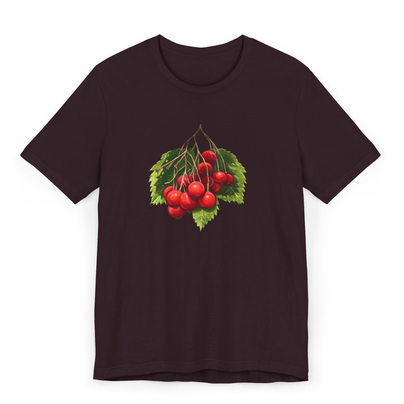 Oxblood Black TShirt With Cherry Fruit Print  Botanical Graphic Tee  Unisex NatureInspired Casual C 0