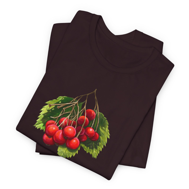 Oxblood Black TShirt With Cherry Fruit Print  Botanical Graphic Tee  Unisex NatureInspired Casual C 2