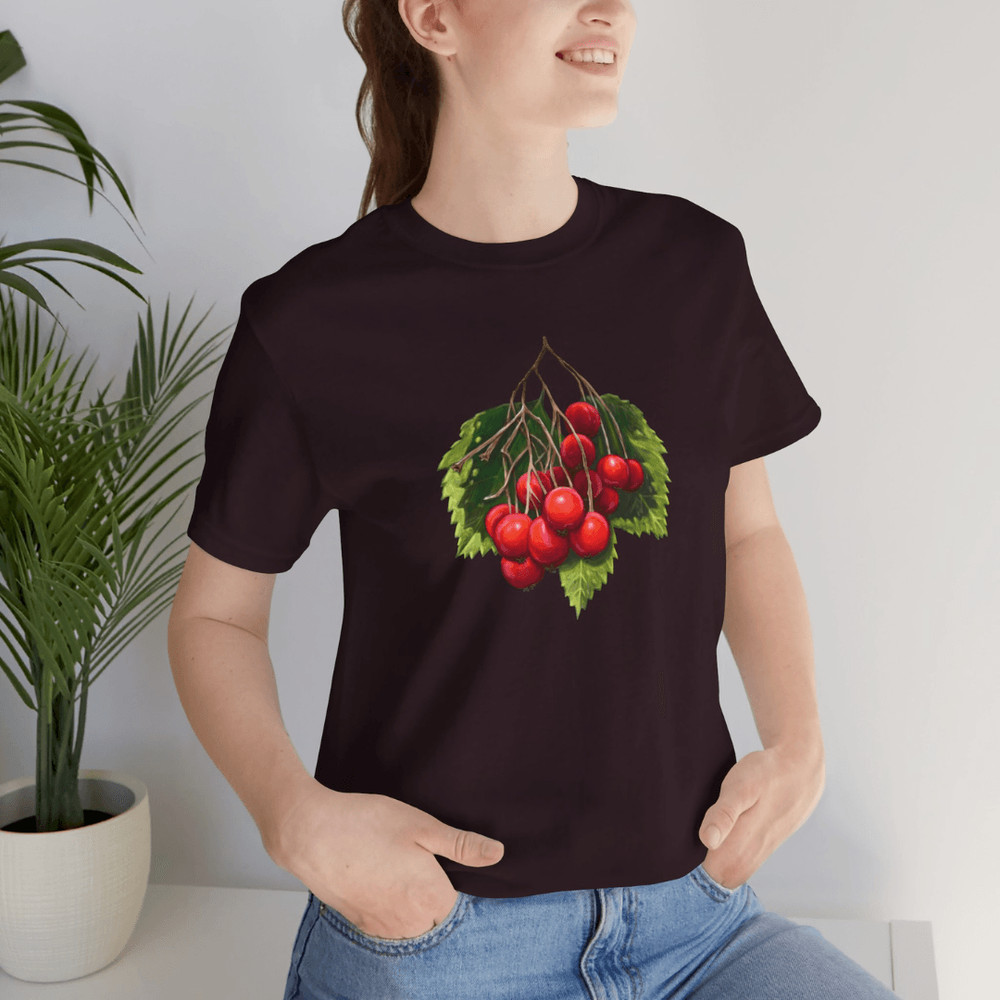 Oxblood Black TShirt With Cherry Fruit Print  Botanical Graphic Tee  Unisex NatureInspired Casual C 3