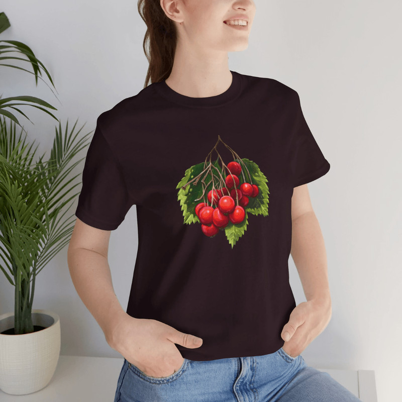 Oxblood Black TShirt With Cherry Fruit Print  Botanical Graphic Tee  Unisex NatureInspired Casual C 3