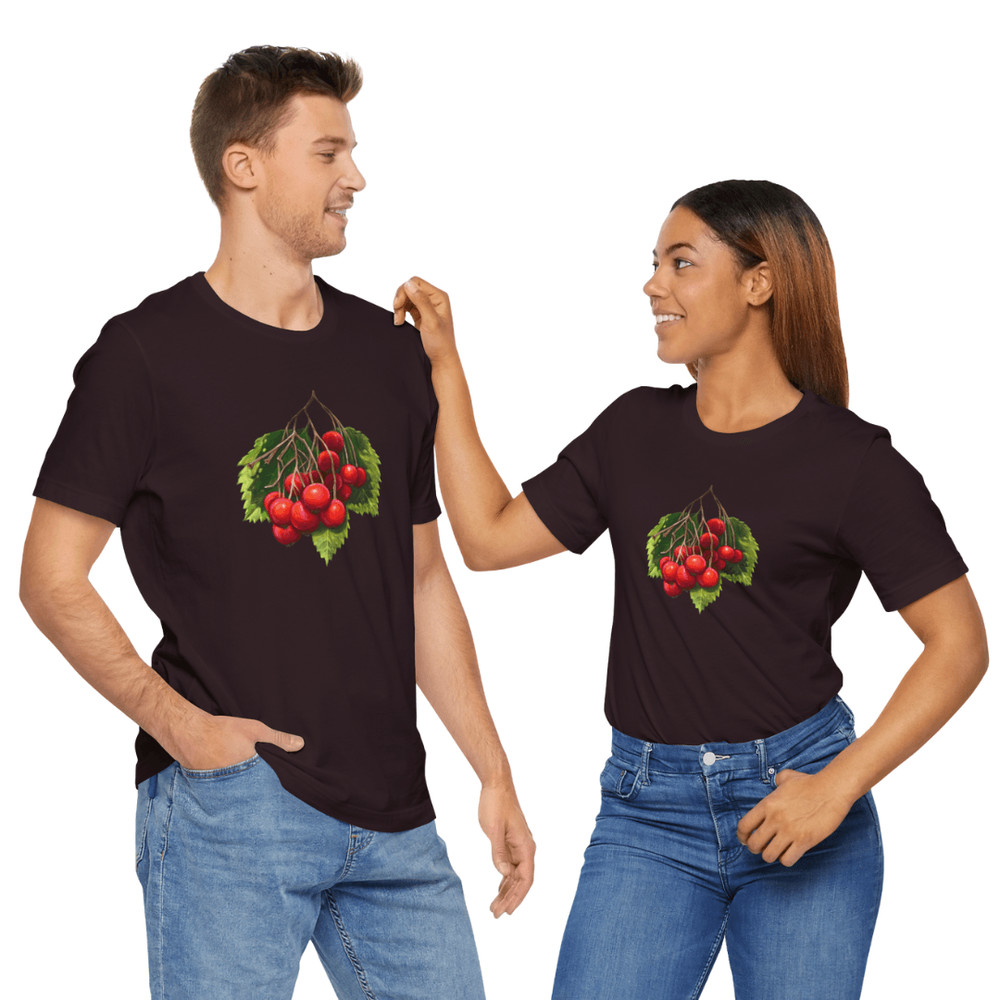 Oxblood Black TShirt With Cherry Fruit Print  Botanical Graphic Tee  Unisex NatureInspired Casual C 5