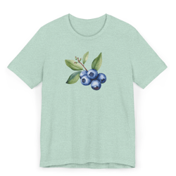 blueberry botanical t-shirt – watercolor fruit art tee in heather prism mint | nature-inspired unisex cotton shirt