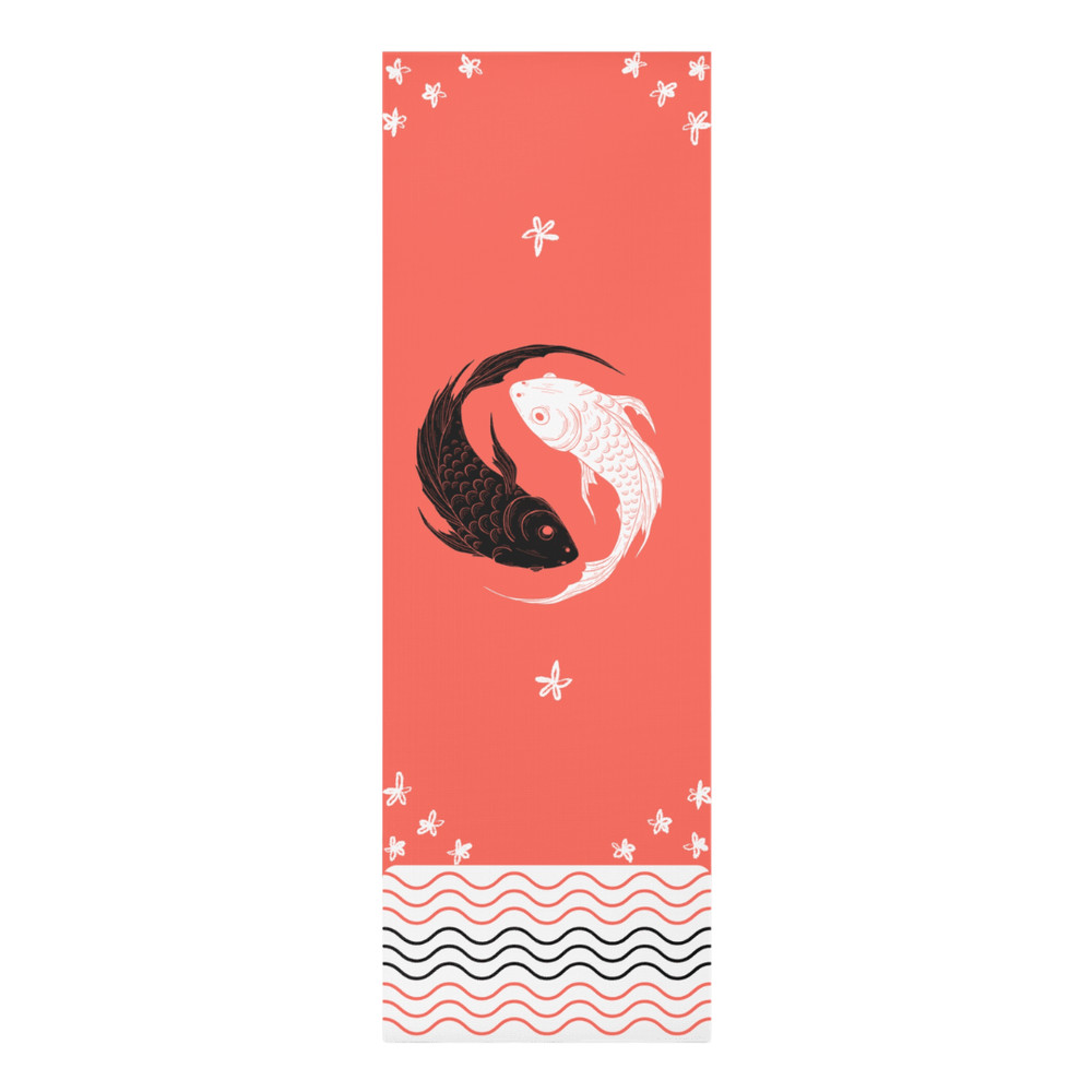 Premium Coral Peach Yoga Mat Yin Yang Koi Design NonSlip EcoFriendly 0