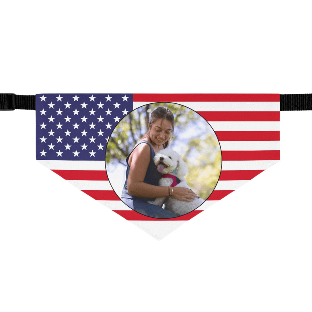 Custom American Flag Dog Bandana Personalized Pet Scarf With Your Photo 0