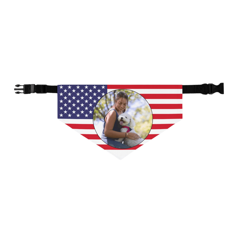 Custom American Flag Dog Bandana Personalized Pet Scarf With Your Photo 1