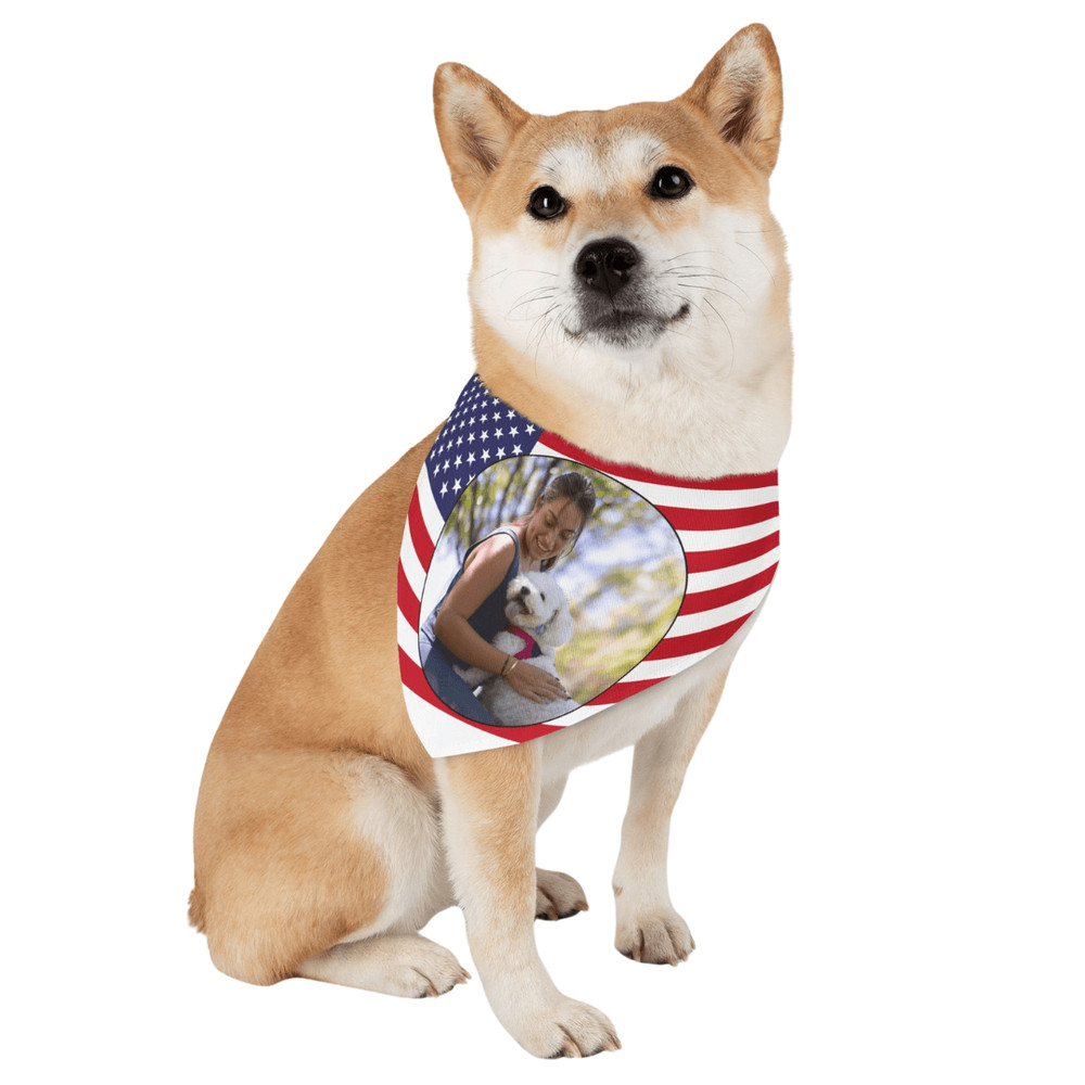 Custom American Flag Dog Bandana Personalized Pet Scarf With Your Photo 2