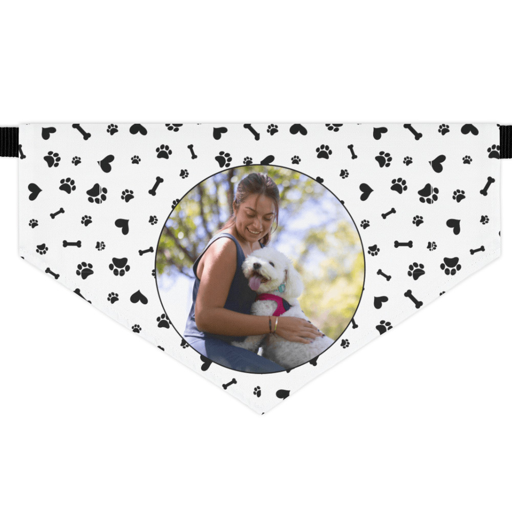 Custom Dog Bandana With Photo Personalized Pet Scarf With Paw Bone 0