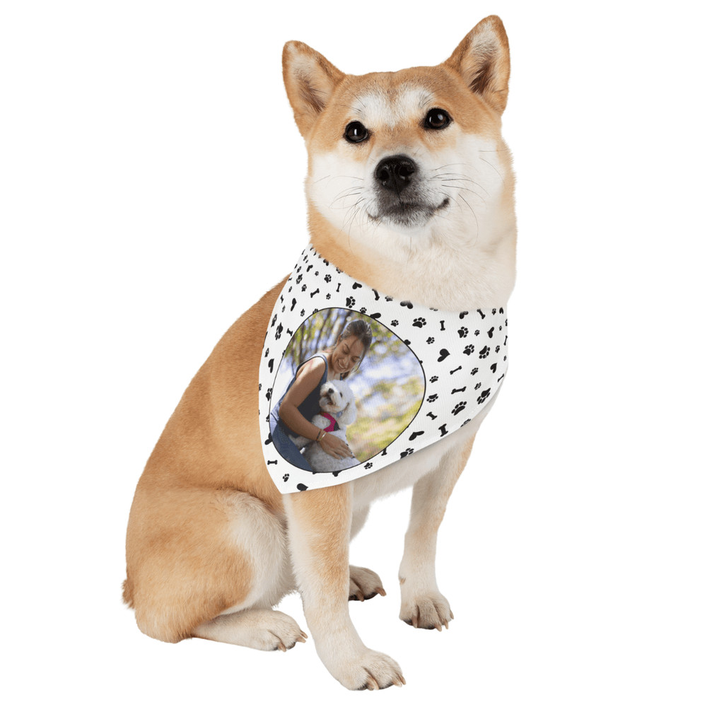 Custom Dog Bandana With Photo Personalized Pet Scarf With Paw Bone 2