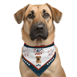 custom 4th of july dog bandana with photo – personalized pet scarf, red white blue stars & fireworks