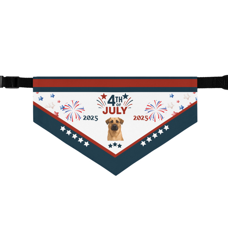 Custom 4th Of July Dog Bandana With Photo Patriotic Fireworks Design For Pets Personalized USA Dog 0