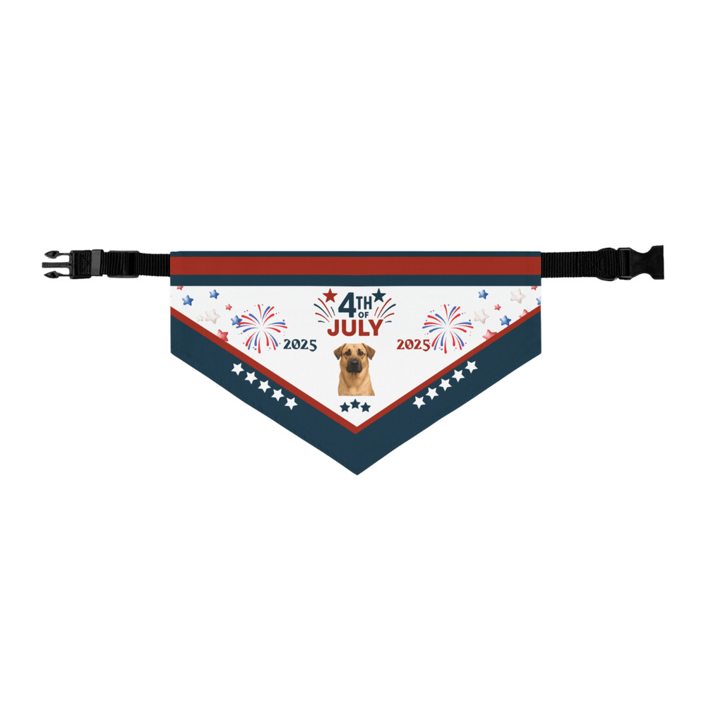 Custom 4th Of July Dog Bandana With Photo Patriotic Fireworks Design For Pets Personalized USA Dog 2