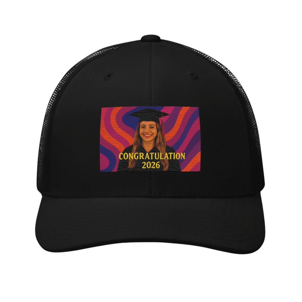 Custom Trucker Hat With Graduation Cap Drawing Photo Personalized Grad Gift With Year 0