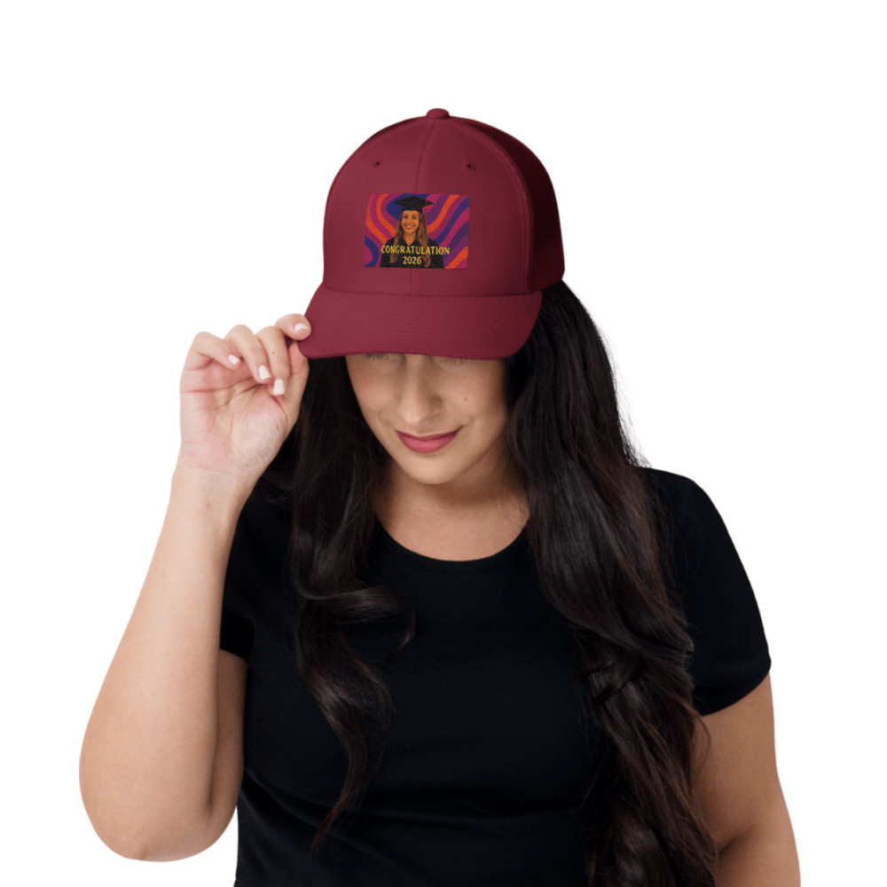 Custom Trucker Hat With Graduation Cap Drawing Photo Personalized Grad Gift With Year 2