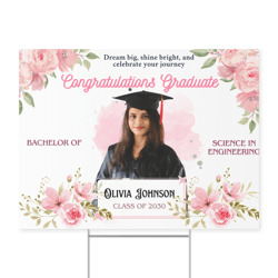 personalized graduation yard sign with picture – custom congrats grad sign with name, degree & year