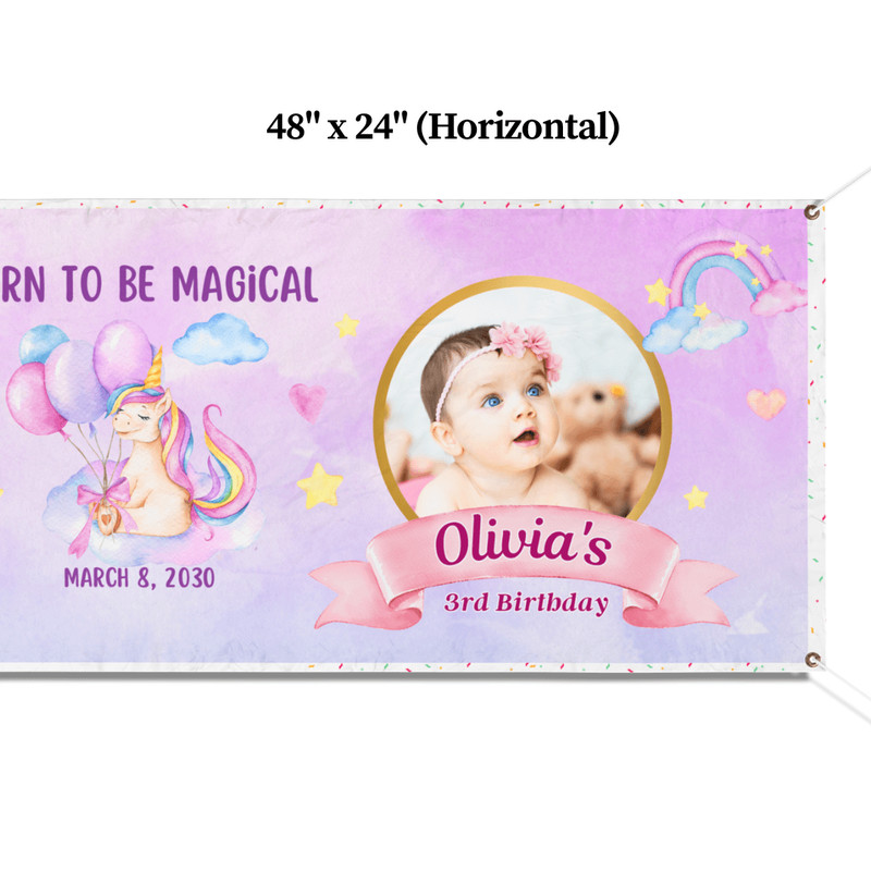 Personalized Unicorn 3rd Birthday Banner Custom Happy Birthday Vinyl Banner For Girls Toddler Bir 1