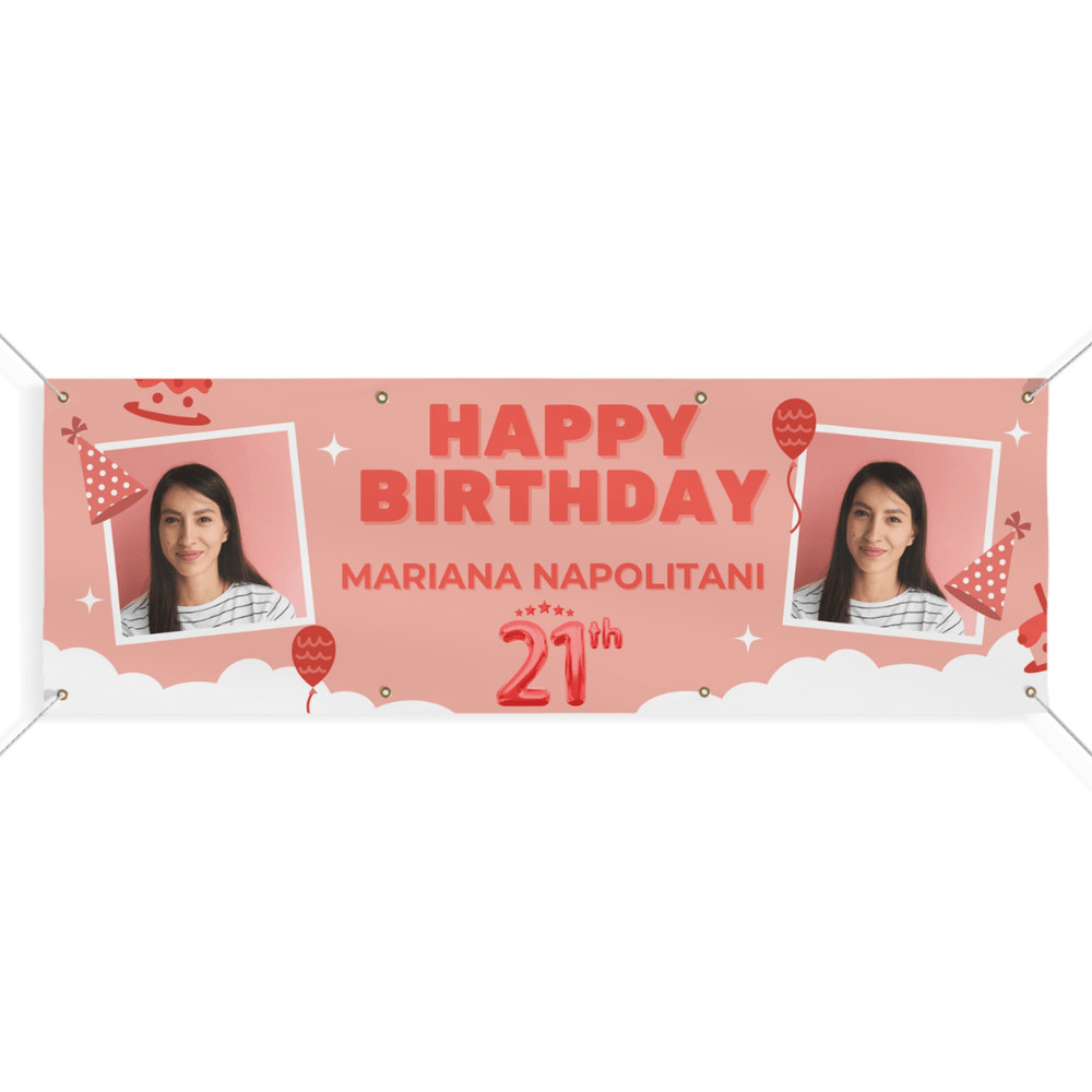 Custom 21st Birthday Banner Personalized Happy Birthday Matte Banner 72 X 24 With Photo Name Ide 0
