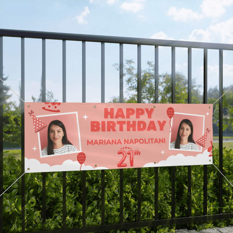 Custom 21st Birthday Banner Personalized Happy Birthday Matte Banner 72 X 24 With Photo Name Ide 2