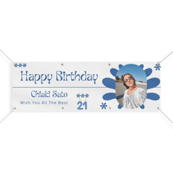 personalized happy 21st birthday banner - custom matte birthday banner 72" x 24" with photo & name