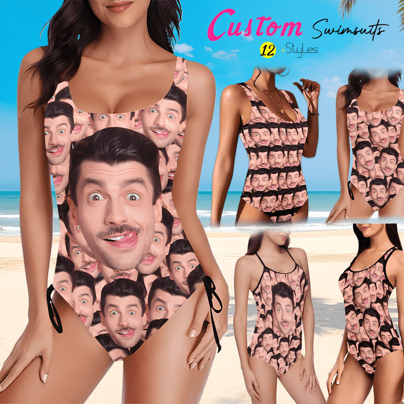 Custom Face Swimsuit For Women Personalized Photo OnePiece Bathing Suit Gift 0