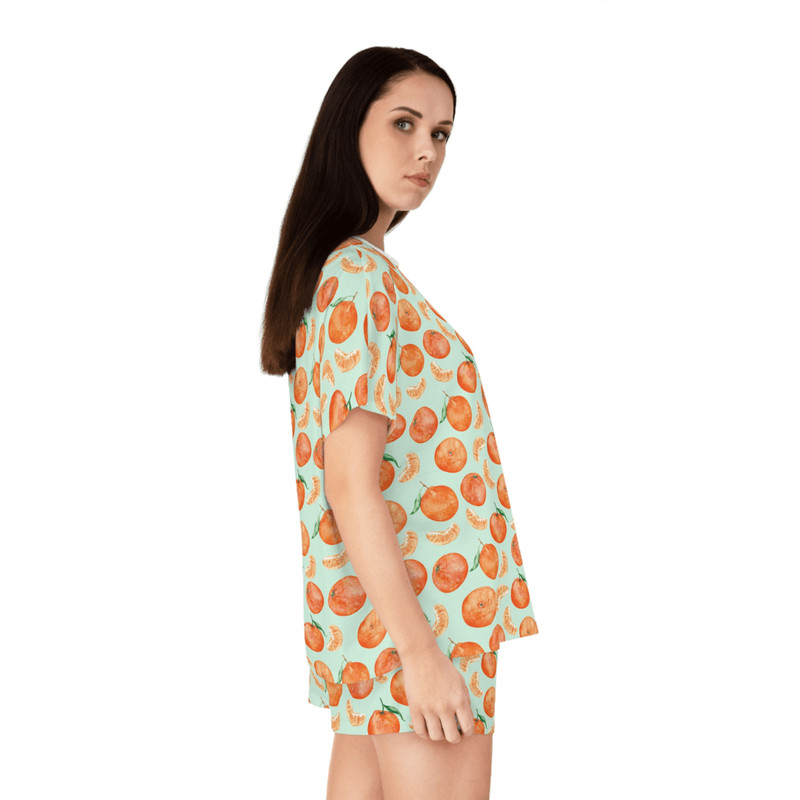 Womens Orange Fruit Print Pajama Set Soft Summer Loungewear With Shorts Cute Sleepwear For Women 4