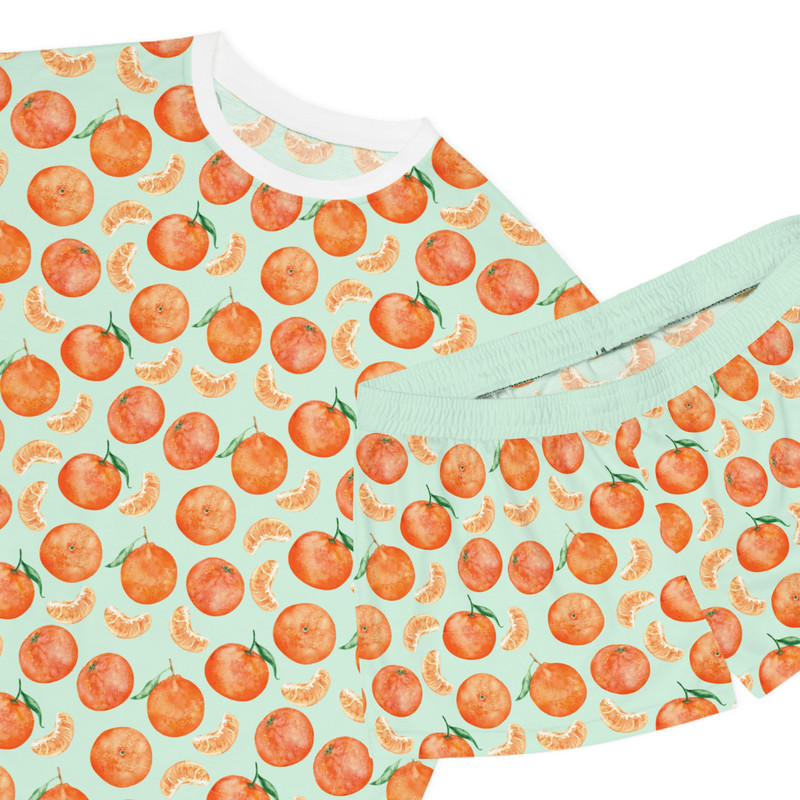 Womens Orange Fruit Print Pajama Set Soft Summer Loungewear With Shorts Cute Sleepwear For Women 2