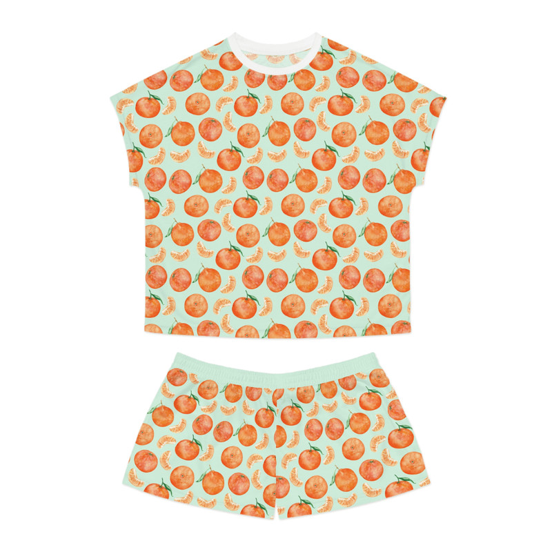 Womens Orange Fruit Print Pajama Set Soft Summer Loungewear With Shorts Cute Sleepwear For Women 5