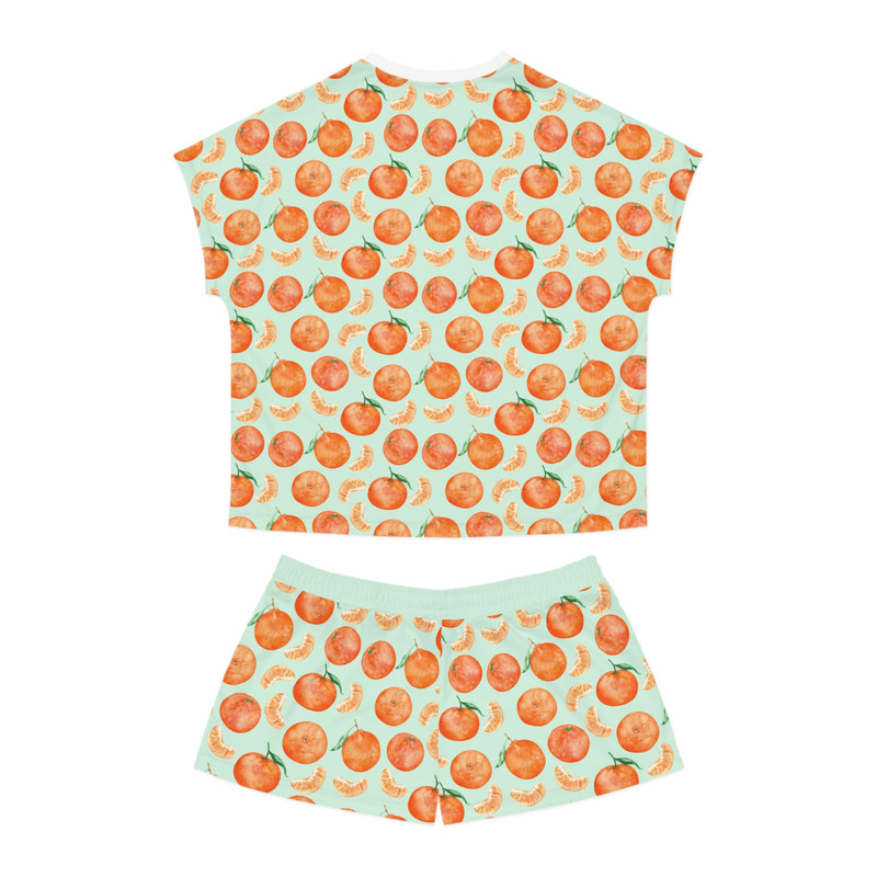 Womens Orange Fruit Print Pajama Set Soft Summer Loungewear With Shorts Cute Sleepwear For Women 6