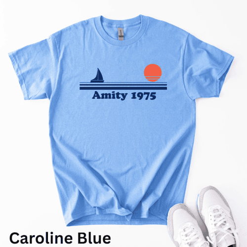 Jaws Amity 1975 Unisex Tee, Amity Island Shirt, Vintage Movie Tee, Retro Graphic Tee, Beach Vacation Shirt