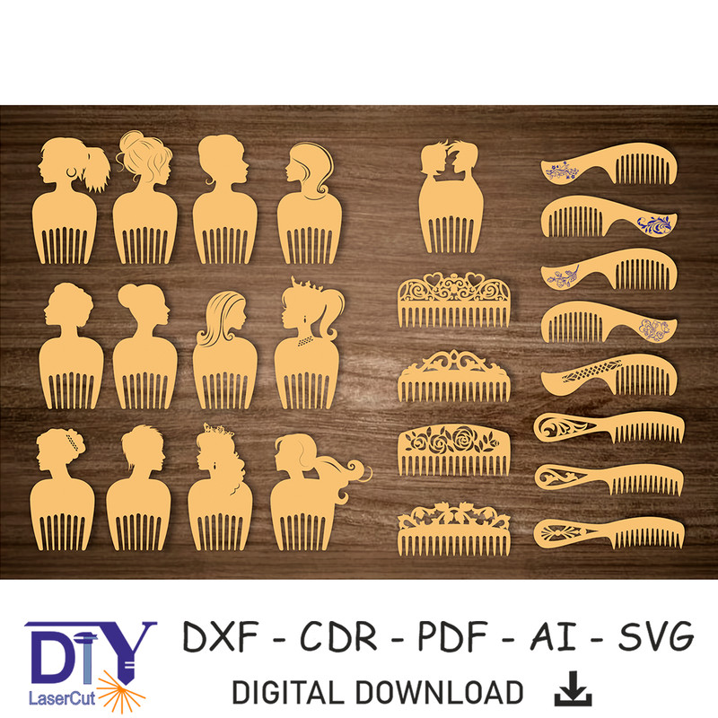 Wooden Combs For Women  Laser Cut Files  Elegant Combs  Carved Wooden 0
