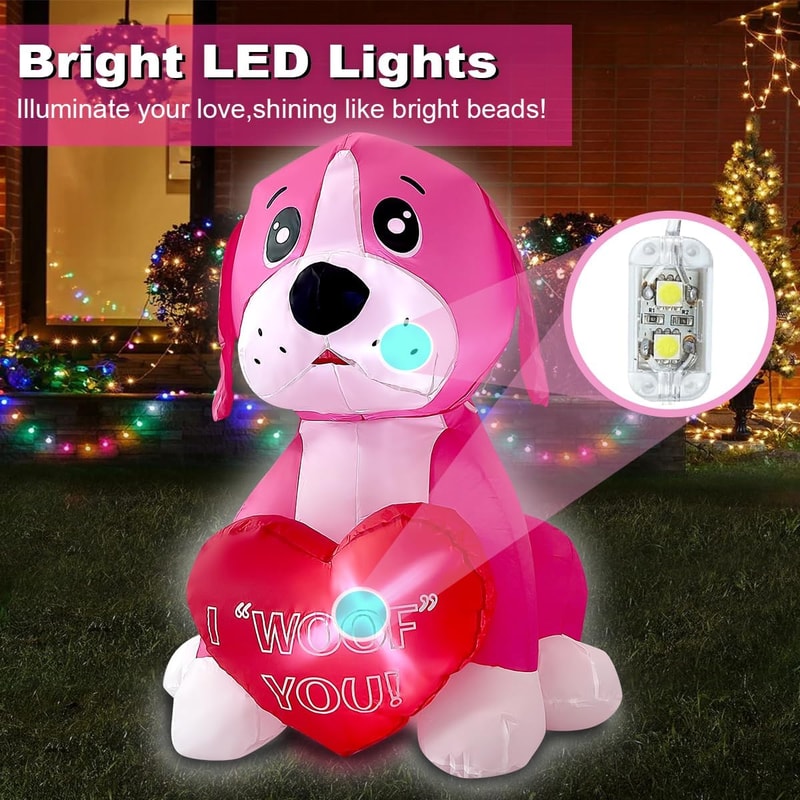 Pink Inflatable Dog Valentines Day Inflatables Pink Dog with Heart Decoration | Inspire Uplift