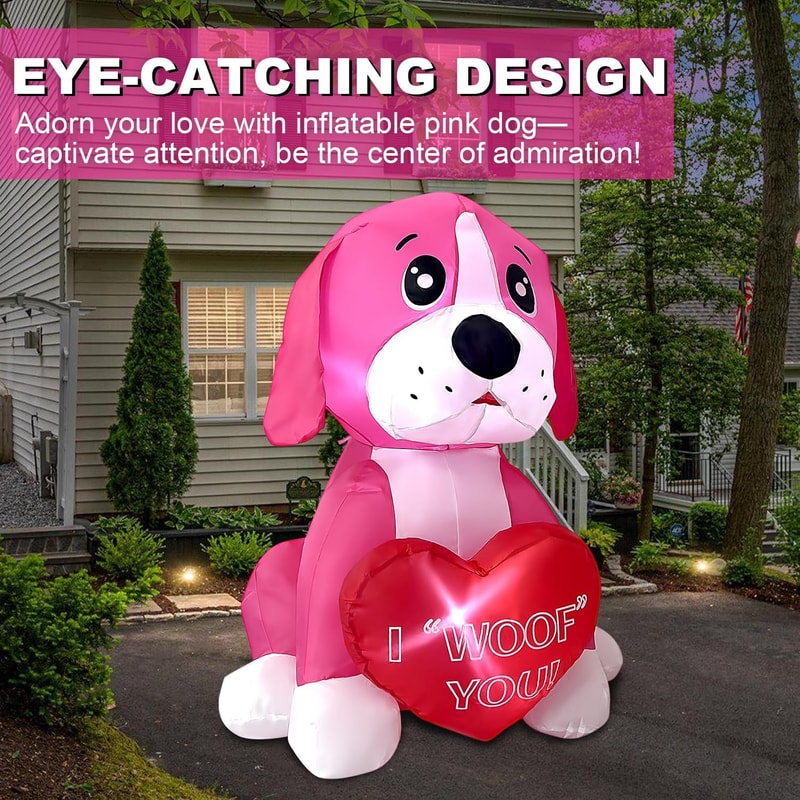 Pink Inflatable Dog Valentines Day Inflatables Pink Dog with Heart Decoration | Inspire Uplift