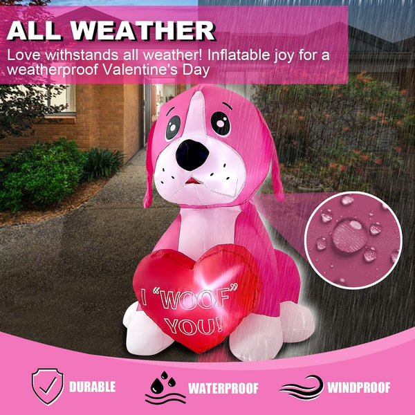 Pink Inflatable Dog Valentines Day Inflatables Pink Dog with Heart Decoration | Inspire Uplift