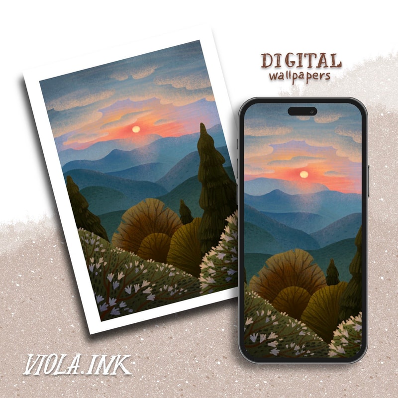Digital Postcard Digital Wallpaper Autumn Sunset Backgrounds In Flatstyle 0