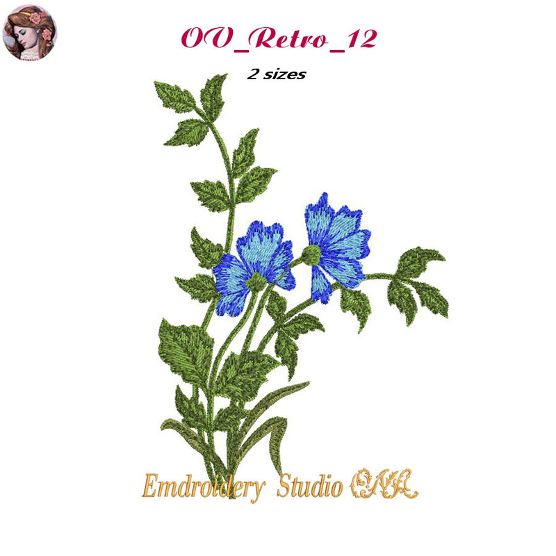 Machine Embroidery Design OV Retro 12 Of Series Flower Retro 2 Sizes Flower Embroidery Flower Digital Product 0