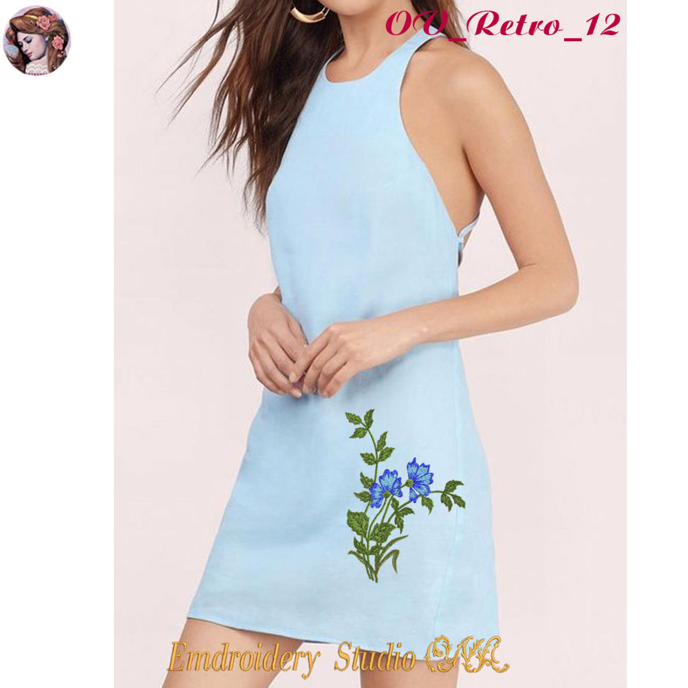 Machine Embroidery Design OV Retro 12 Of Series Flower Retro 2 Sizes Flower Embroidery Flower Digital Product 1