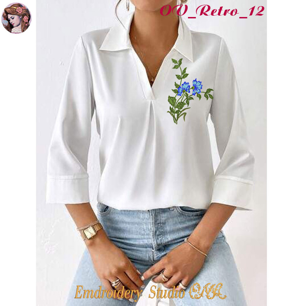 Machine Embroidery Design OV Retro 12 Of Series Flower Retro 2 Sizes Flower Embroidery Flower Digital Product 2