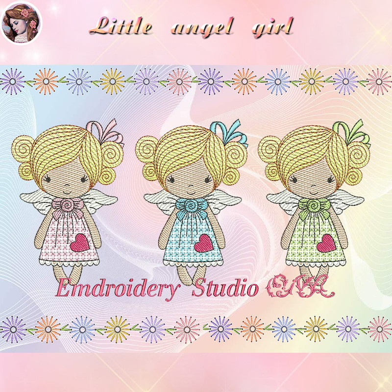 Machine Embroidery Design Little Angel Girl 2 Sizes Angel Embroidery Angel Valentines Day Digital Product 3