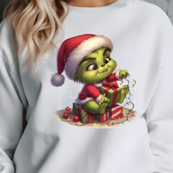 Baby Grinch opening Presents  Sublimation PNG and Jpg