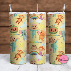 Cocomelon and Friends Sublimation tumbler wraps - 20oz Straight and 20oz Tapered wraps included PNG