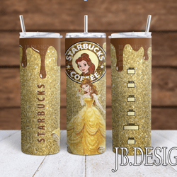 Glitter Belle Beauty& Beast Starbucks Sublimation tumbler wrap 300DPI 20oz -30oz straight Wrap  included