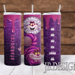 Glitter Alice in Wonderland Cheshire Cat Starbucks Sublimation tumbler wrap 300DPI 20oz -30oz straight Wrap  included