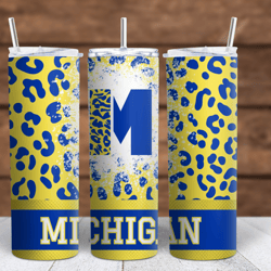 Blue and Gold Michigan Wolverines Leopard Sublimation tumbler wrap 300DPI 20oz -30oz straight Wrap  included
