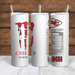 Monster Energy Drink Kansas City Chiefs Sublimation tumbler wrap 300DPI 20oz -30oz straight Wrap  included